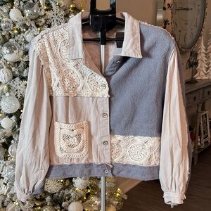POL Blue and Cream Lace Jacket